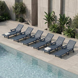 5-Position Adjustable Lounge Chair Outdoor Set of 6, HDPE Outdoor Chaise Lounge with Cup Holder & Wheels - Photo 1