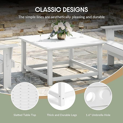 WestinTrends Malibu Low Outdoor HDPE Square Patio Coffee Table, White