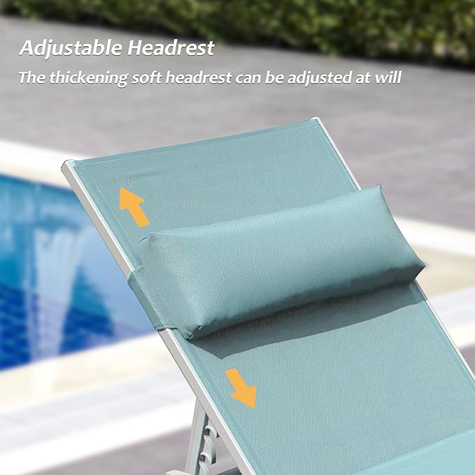 Domi Patio Chaise Lounge Set of 2 with Side Table, Aluminum Adjustable Pool Lounge Chairs - Photo 3