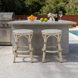 PURPLE LEAF Patio French Round Counter Stool Set of 2 Backless 26" Large Seat White Print Aluminum Frame Barstools with - Photo 3