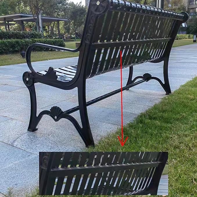 Outdoor Metal Garden Bench with Backrest and Armrests, Weatherproof Patio Seating for Lawn & Terrace, Supports 200kg, Stylish Black Design, Perfect for Parks & Balconies