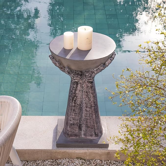COSIEST Set of 2 Outdoor Side Table, Two Hands-Shaped Base w Round Top Accent Table, Lightweight Plant Stand - Photo 2