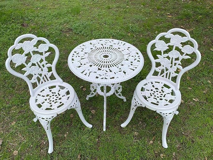 C/G 3-Piece Bistro Set - Outdoor Patio Table Set, Anti-Rust Cast Aluminum, White