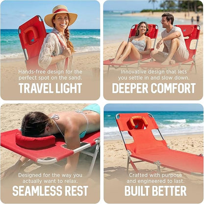 Ostrich the Original Chaise 72 x 22 Inch Lounge Portable Reclining Lounger, Outdoor Patio, Beach, Lawn, Camping, or Pool Tanning Chair, Red