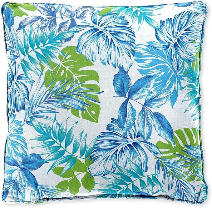 BrylaneHome 16" Square Toss Pillow - Patio & Outdoor - Patio & Outdoor - Water, Stain & Fade Resistant - Blue Fern