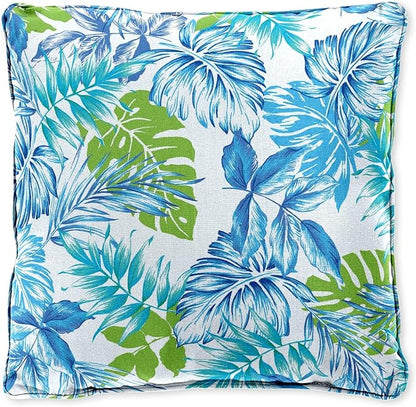 BrylaneHome 16" Square Toss Pillow - Patio & Outdoor - Patio & Outdoor - Water, Stain & Fade Resistant - Blue Fern