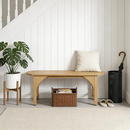 2-Person Backless Bench Indoor & Outdoor Patio Furniture, HIPS Wood Grain Weatherproof Outdoor Bench, No Rot or Fade, Fits Backyard, Porch, Deck, Living Room, Study & Balcony (Brown)