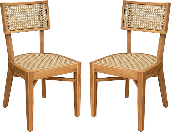 Christopher Knight Home Neeko Acacia Wood Patio Dining Chairs Set of 2, Wooden Outdoor Kitchen Side Chair, Wicker Garden Chair Set for Dining Table, Patio Furniture Extra Seat, Light Brown + Teak