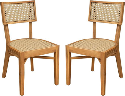 Christopher Knight Home Neeko Acacia Wood Patio Dining Chairs Set of 2, Wooden Outdoor Kitchen Side Chair, Wicker Garden Chair Set for Dining Table, Patio Furniture Extra Seat, Light Brown + Teak