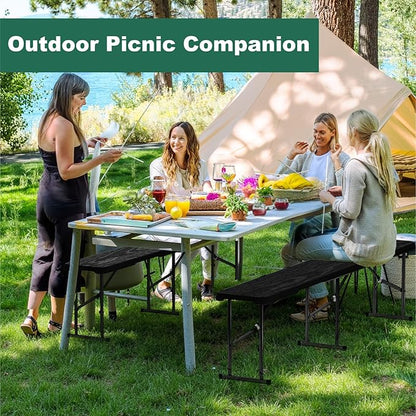 6ft Folding Bench 2 Pack, Plastic Folding Bench for Picnic Camping Dining Party Garden, 6 feet Foldable Benches for Soccer Multipurpose Entertaining Activities, Smooth HDPE Tabletop, Black