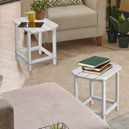 Giantex Outdoor Side Table, 18-Inch Small Patio Table, Weather Resistant HDPE Adirondack Table, Square Tea Table for Backyard, Poolside, Garden, Balcony, Outside End Table, White