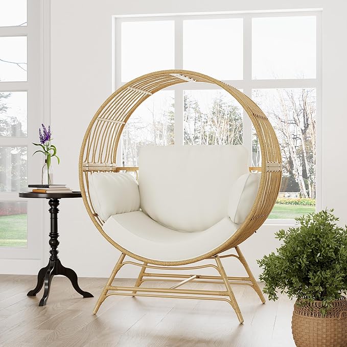 Fancyango Egg Chair Outdoor Indoor, Oversized Rattan Chair with Thicken Cushion - Photo 4