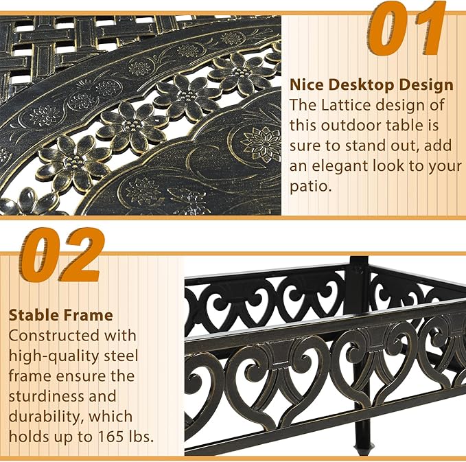 Outdoor Cast Aluminum Patio Table, 60” Rectangular Bistro Table with 2’’ Umbrella Hole for Patio Furniture Garden Deck Backyard