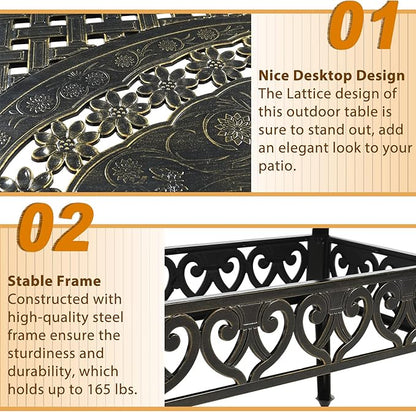 Outdoor Cast Aluminum Patio Table, 60” Rectangular Bistro Table with 2’’ Umbrella Hole for Patio Furniture Garden Deck Backyard