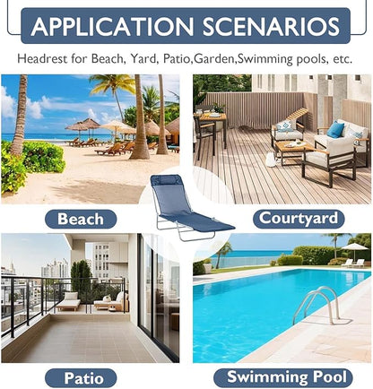 Folding Chaise Lounge Pool Chair, Patio Sun Tanning Chair, Outdoor Lounge Chair with 6-Position Reclining Back, Breathable Mesh Seat, and Headrest for Beach, Yard, Patio(Blue1)