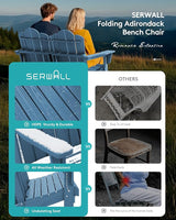 SERWALL Folding Adirondack Bench, HDPE All-Weather Adirondack Loveseat Set of 2, Navy - Photo 6