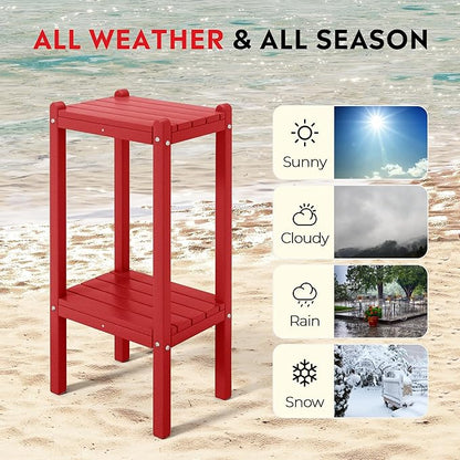 Costaelm Outdoor Side Table, 2-Tier Small Patio Coffee Tables for Outside, Outdoor End Tables for Patio, Adirondack Side Table for Outside for Pool, Porch, Garden, Red