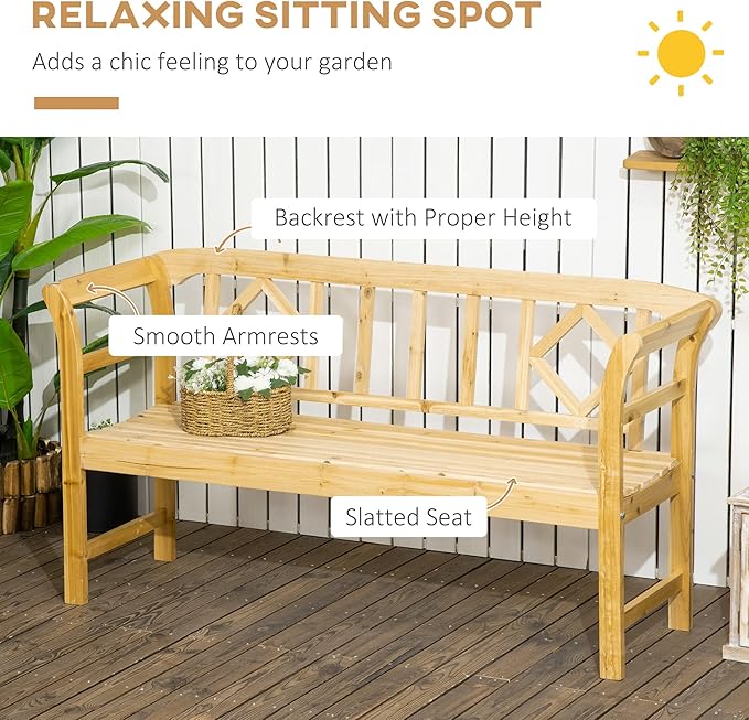 Outsunny Wooden Patio Bench, Outdoor Garden Bench with Backrest and Armrests - Photo 4