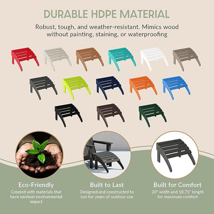 WestinTrends Outdoor Patio Adirondack Ottoman Foot Rest, All Weather Poly Lumber Foot Stool for Adirondack Chair, Widely Used for Outside Porch Pool Lawn Backyard, Gray