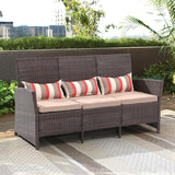 SUNSITT Outdoor Furniture 3 Seats Patio Couch, Outdoor Wicker Sofa, Brown PE Wicker with Beige Cushions & Lumbar - Photo 4