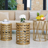 Y&M Set of 3 Gold End Tables, Nesting Metal Round Coffee Table, Heavy Duty Metal Plant Stand Garden Stool - Photo 7