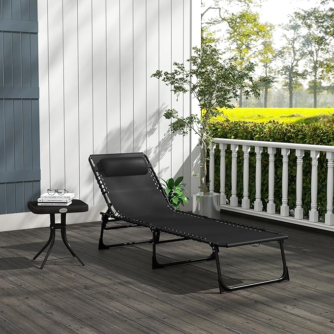 Outsunny Folding Chaise Lounge Chair, Patio Sun Tanning Chair, Outdoor Chaise Lounger with 4-Position Reclining Back - Photo 9