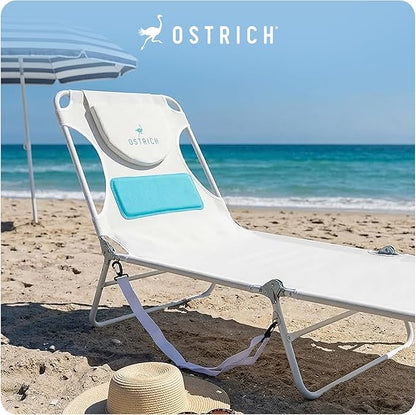 Ostrich the Ladies Comfort Lounger with Chest Support, Foldable and Portable Reclining Outdoor Patio Beach Lawn Camping Pool Tanning Chair, White