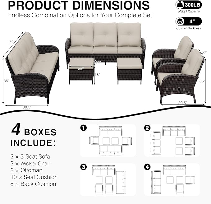 Joyside Wicker Patio Furniture Set, 6 Piece Outdoor Furniture Set with Thickened Cushions, High Back, Deep Seating - Photo 2