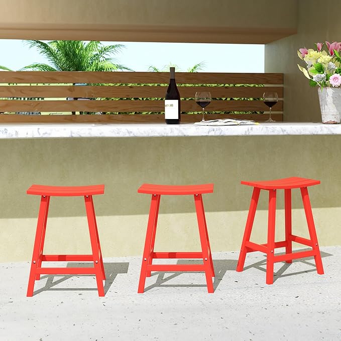 WestinTrends Malibu Malibu 24 Inch Counter High Saddle Stools (Set of 3), Red