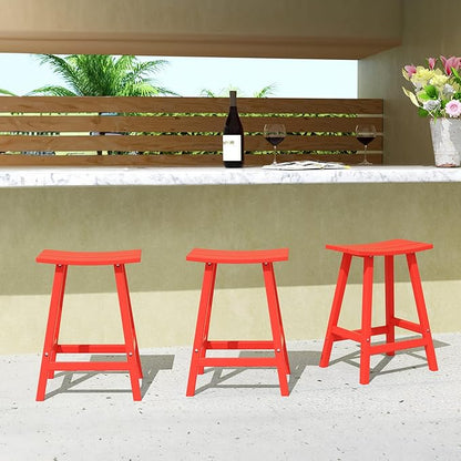 WestinTrends Malibu Malibu 24 Inch Counter High Saddle Stools (Set of 3), Red