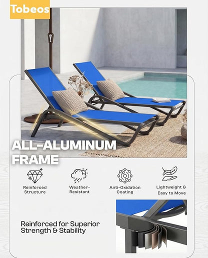 Outdoor Chaise Lounge Chair, 5-Position Adjustable Patio Lounge Chair with Ergonomic Aluminum Frame, Textilene Fabric Pool Loung Chairs for Poolside, Deck, Backyard (Royal Blue)