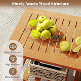 RELAX4LIFE 2-Tier Outdoor Coffee Table - Acacia Wood Rectangular Patio Center Table w/Slatted Tabletop & Storage Shelf - Photo 4