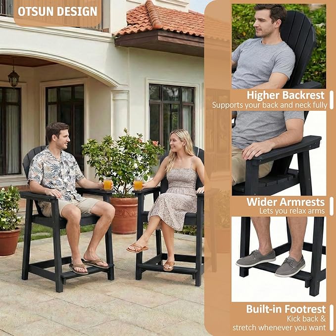 OTSUN Tall Adirondack Chairs Set of 2, HDPE Bar Height Outdoor Chairs, Adirondack Bar Stools for Patio Balcony & Porch - Photo 5