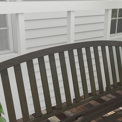 46" Outdoor Garden Bench, Metal Bench, Wood Look Slatted Frame Furniture for Patio, Park, Porch, Lawn, Yard, Deck, Brown
