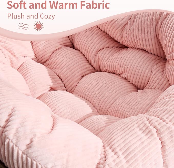 HOMEFUN Outdoor Patio Rocking Chairs, Oversized Papasan Rock Chair Indoor with Striped Velvet Padded Cushion - Rocker Egg Seat for Front Porch, Garden, Patio, Backyard Pink