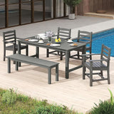 Tangkula Patio Dining Chairs Set of 4, HDPE All Weather Outdoor Chair w/Wide Armrests, Curved Seat, Wood Grain - Photo 2