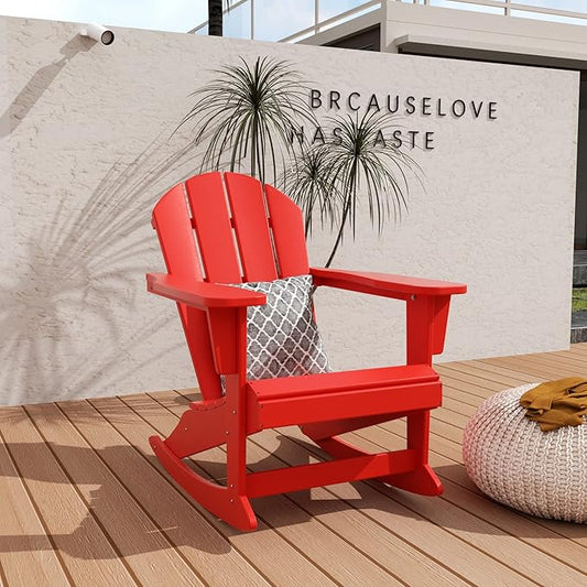 WO WESTIN OUTDOOR HDPE Laguna Outdoor Rocking Poly Adirondack Chair, Red