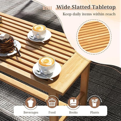 Giantex Teak Wood Patio Coffee Table - 36” Rectangular Outside Side Table with Slatted Tabletop, Solid Center Table, Outdoor Cocktail Table for Deck, Backyard, Garden, Poolside, Balcony, Natural