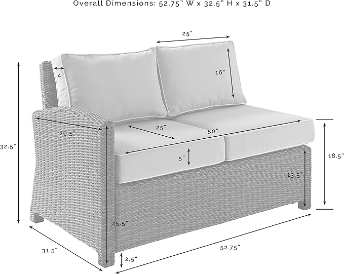 Crosley Furniture Bradenton Outdoor Sectional Left Side Loveseat, 2-Person Wicker Patio Couch for Deck - Photo 2
