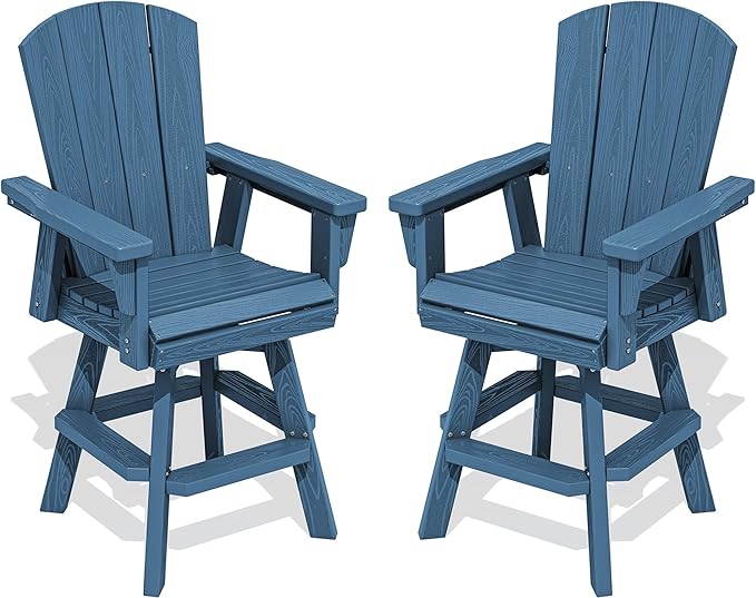 SERWALL Swivel Adirondack Bar Chairs Set of 2, HDPE Outdoor Swivel Barstools Chairs Set of 2 for Bistro, Poolside, Garden, Blue