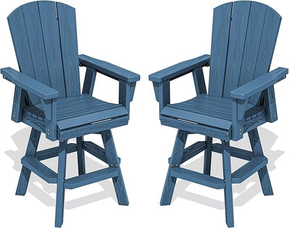 SERWALL Swivel Adirondack Bar Chairs Set of 2, HDPE Outdoor Swivel Barstools Chairs Set of 2 for Bistro, Poolside, Garden, Blue