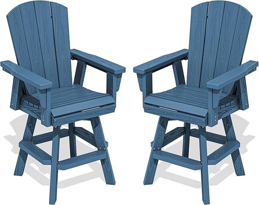 SERWALL Swivel Adirondack Bar Chairs Set of 2, HDPE Outdoor Swivel Barstools Chairs Set of 2 for Bistro, Poolside, Garden, Blue