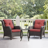 HUMMUH 3 Pieces Patio Bistro Set Wicker Patio Chairs Set of 2 with Tempered Glass Top Side Table Rattan Outdoor - Photo 1