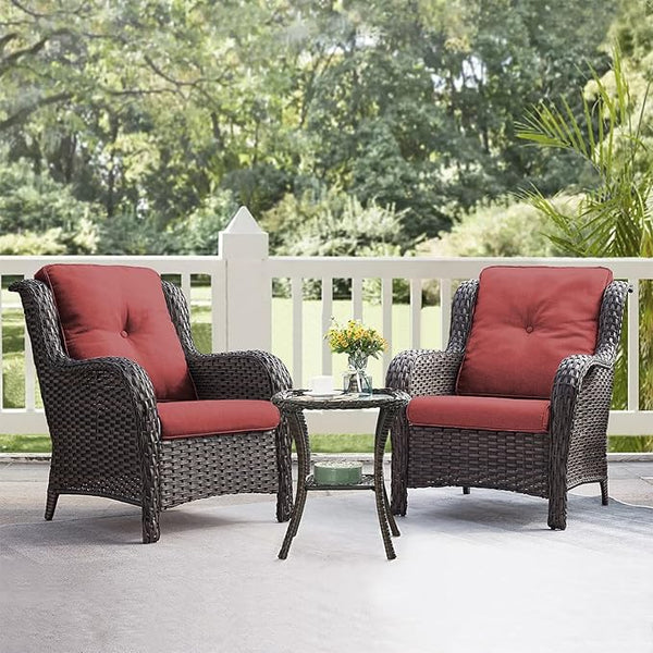 HUMMUH 3 Pieces Patio Bistro Set Wicker Patio Chairs Set of 2 with Tempered Glass Top Side Table Rattan Outdoor - Photo 1