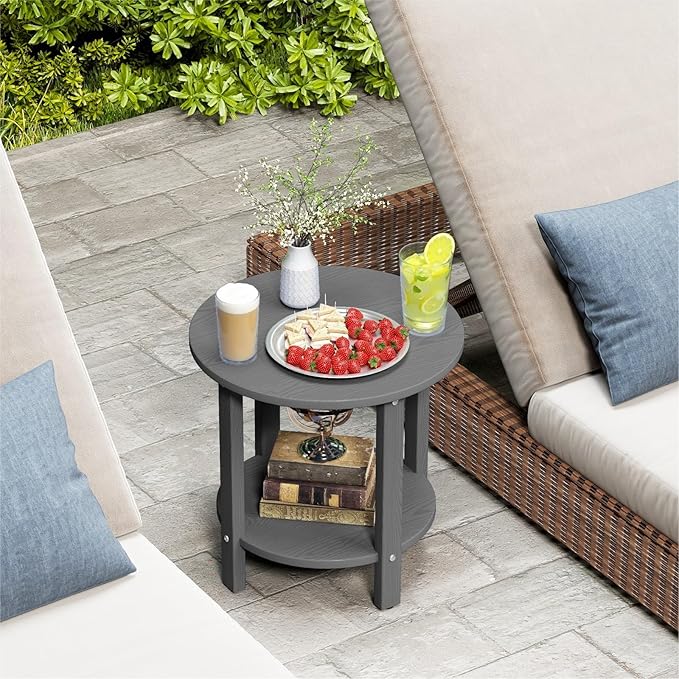 HDPE Outdoor Side Table for Patio, 18.1-Inch Weatherproof Small Outdoor Table for Adirondack - Photo 2