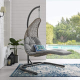 Modway Landscape Wicker Rattan Outdoor Patio Porch Chaise Lounge Hanging Swing Chair Set with Stand in Light Gray Gray - Photo 6