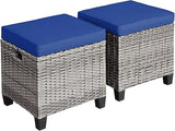 Tangkula 2 Pieces Patio Rattan Ottomans, Outdoor Wicker Footstool Footrest Seat with Soft Cushions and Steel Frame - Photo 1