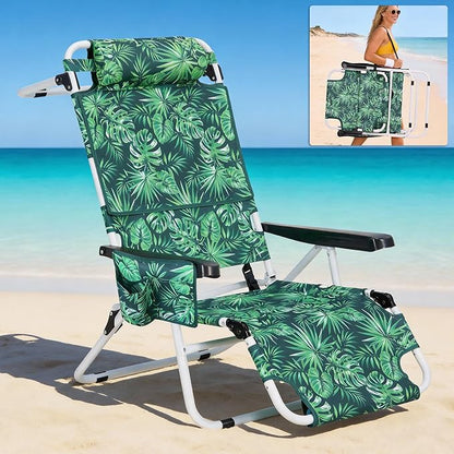 MOPHOTO Oversized Beach Lounge Chair, 5-Position Adjustable Tanning Chair with Face Hole, Heavy Duty Folding Chaise Lounge for Beach, Pool, Patio & Sunbathing