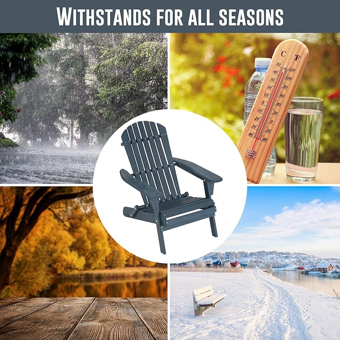 FDW Folding Adirondack Chair, All Weather Patio Chair Outdoor Fire Pit Chair for Patio Lawn Garden Backyard Deck Pool Beach