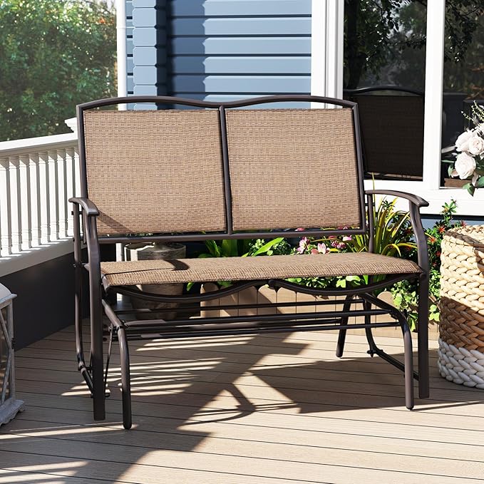 Giantex Patio Glider, 2-Person Outdoor Rocking Chair with Metal Frame and Breathable Fabric, Load 400 Lbs - Photo 5